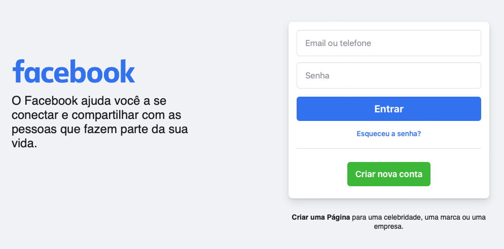 página inicial do Facebook