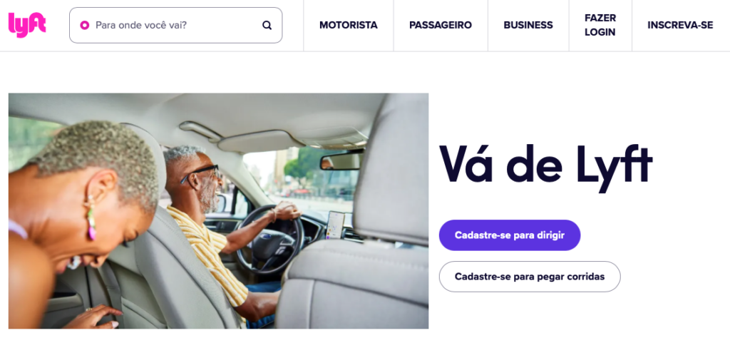 página inicial da lyft