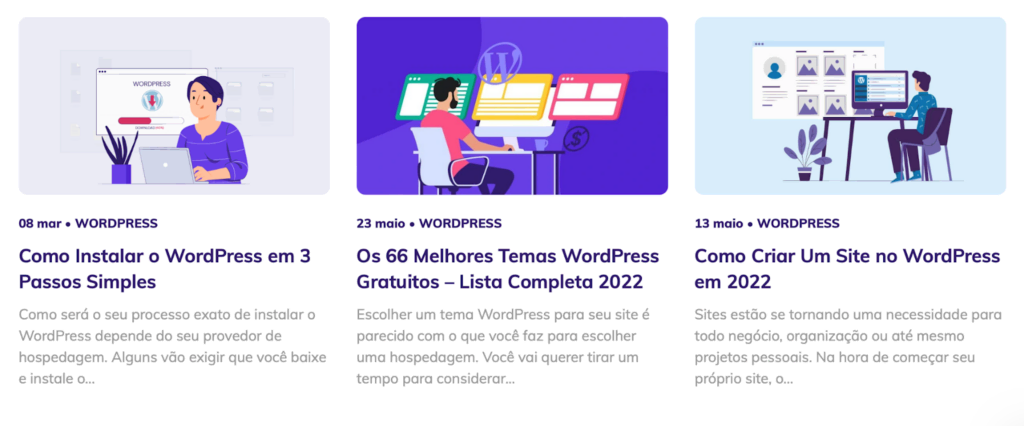 página de tutoriais da Hostinger com destaque para a categoria wordpress