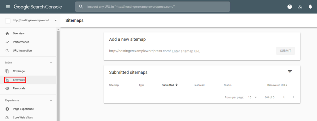 adicionando sitemap no google search console