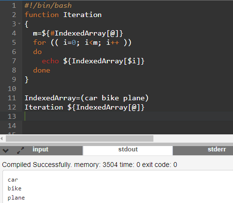 Função bash para iteração de array