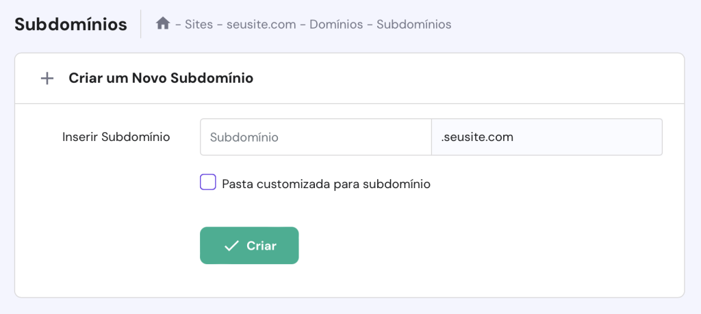 criando novo subdomínio no hpanel