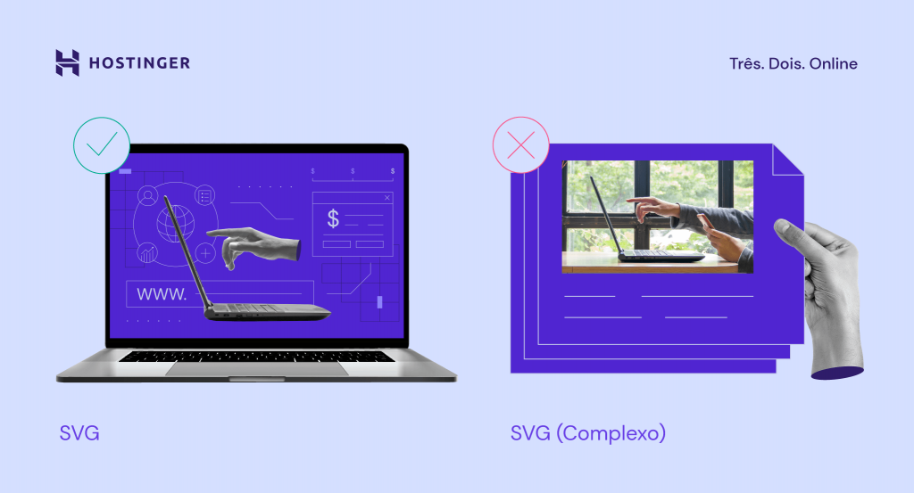 Comparação lado a lado de imagens em SVG e complexo SVG