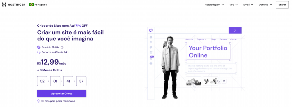 página inicial do criador de sites da Hostinger