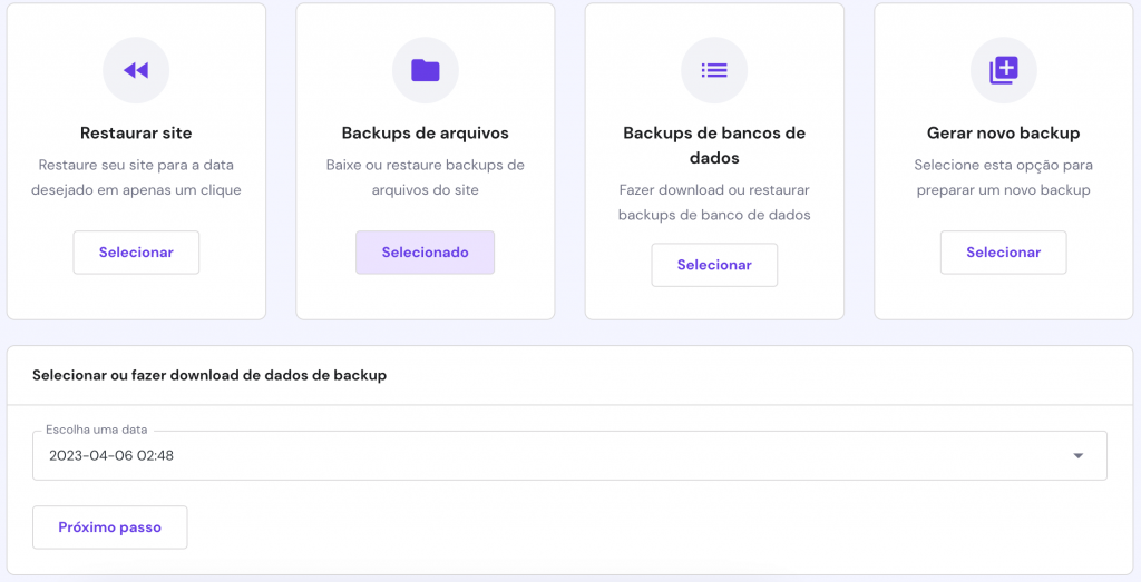 backups de arquivos no hpanel