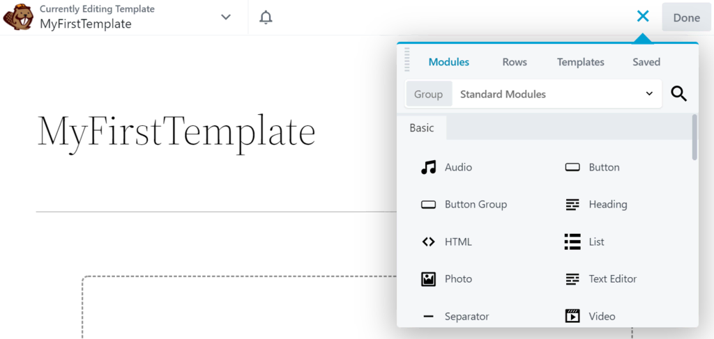 Editor de templates do Beaver Builder