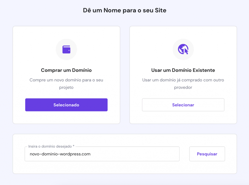 comprar domínio ao criar site no hpanel