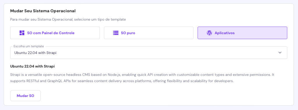 mudando vps para sistema operacional ubuntu com strapi no hpanel