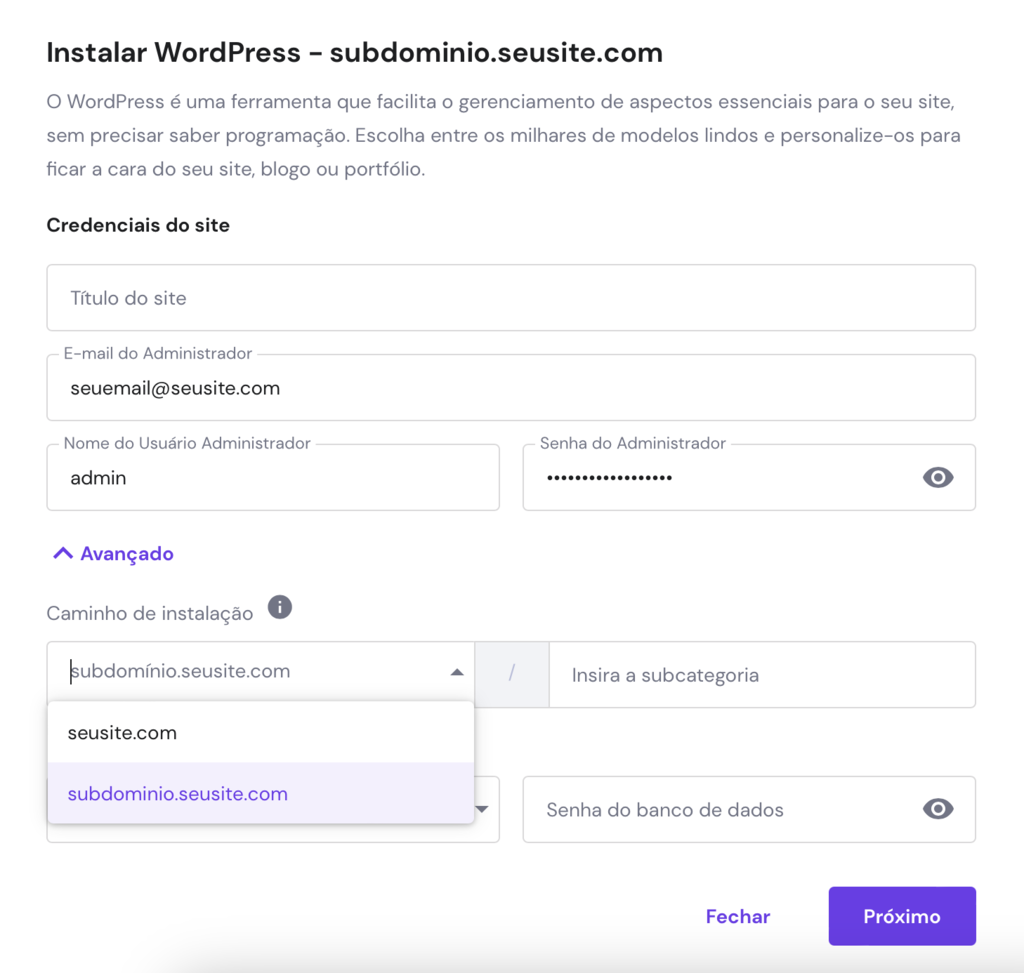 instalando wordpress em subdomínio no hpanel