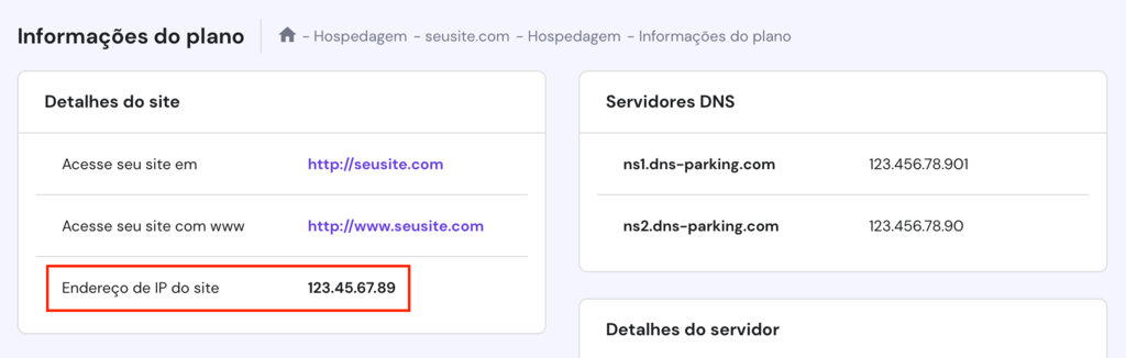 verificando endereço IP do seu site no hpanel