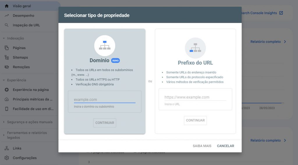 configuração do Google Search Console