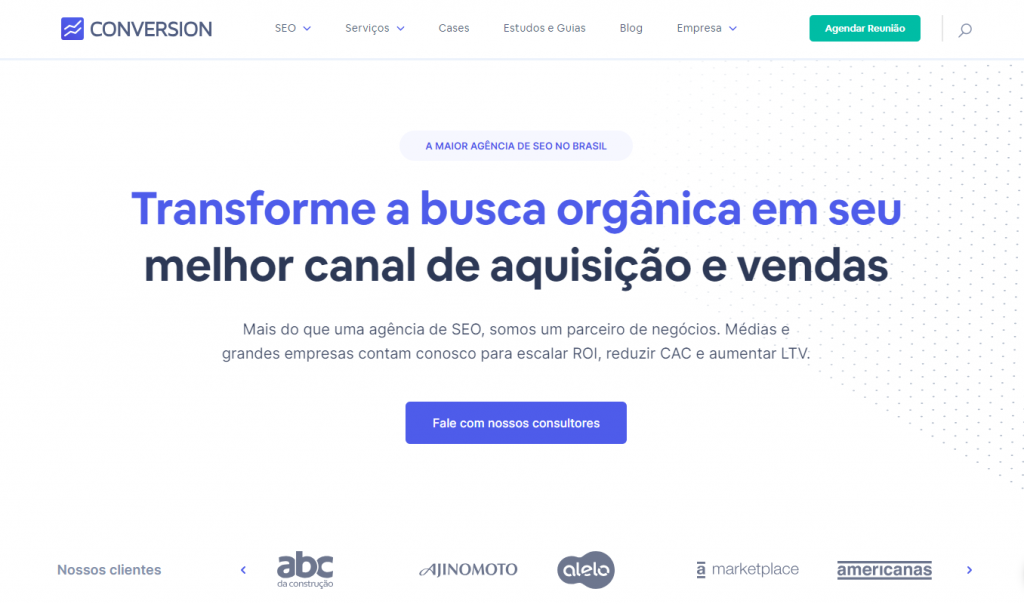 página inicial da agência de e-commerce conversion