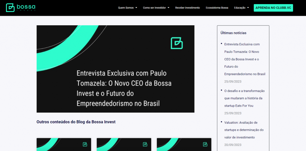 screenshot do blog da bossa invest