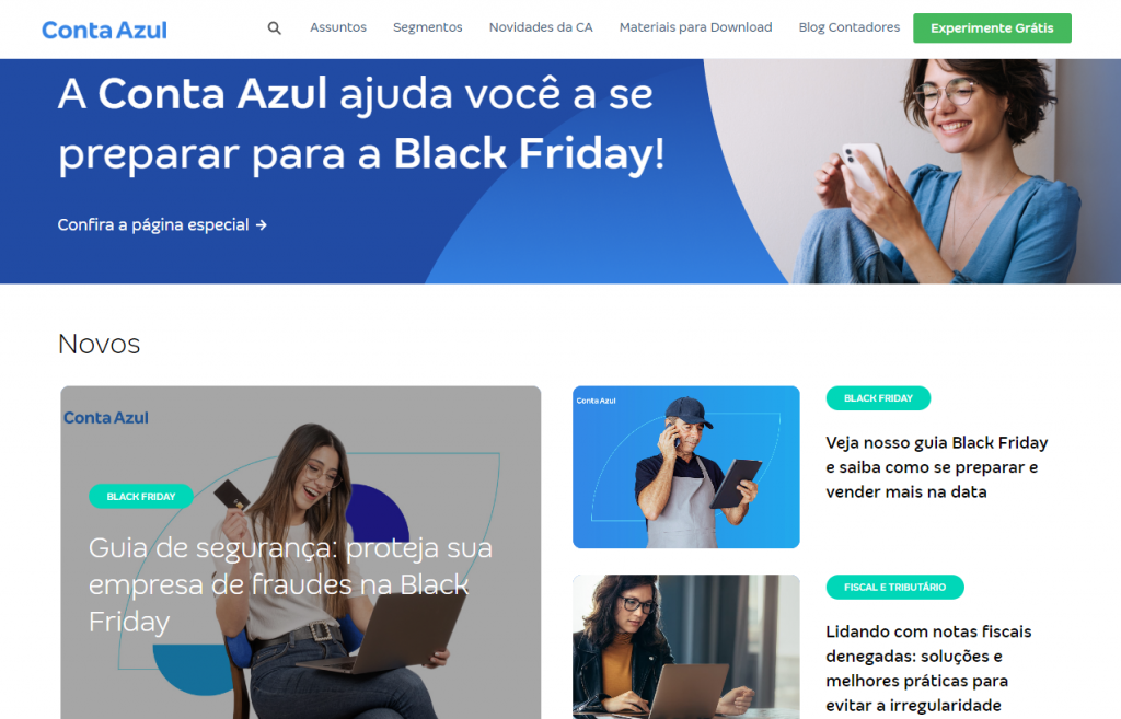 captura de tela do blog da conta azul