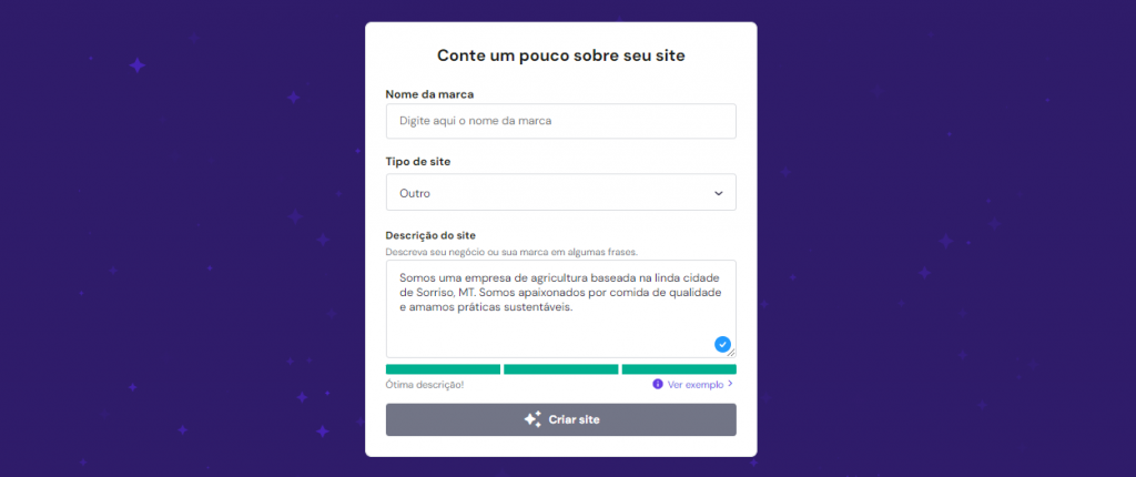 criador de sites com ia da hostinger com descrição de site