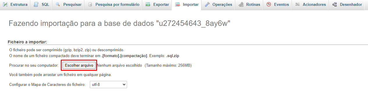 Importando arquivos sql para o banco de dados