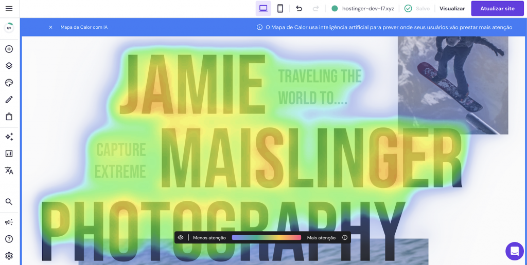 mapa de calor IA no criador de sites da hostinger