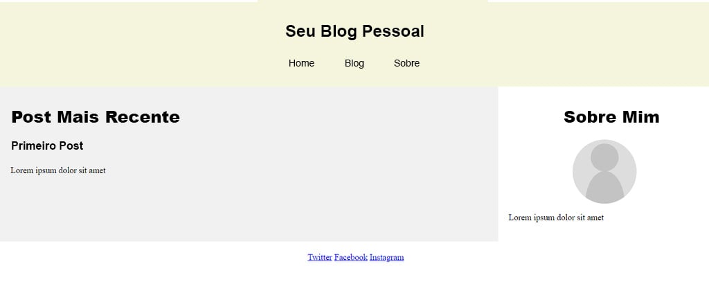 Site com estilos CSS adicionados a cada elemento, já com o layout planejado aplicado