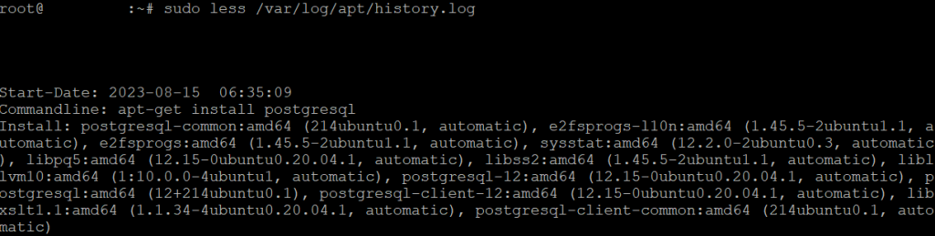 histórico de modificações de pacotes no terminal