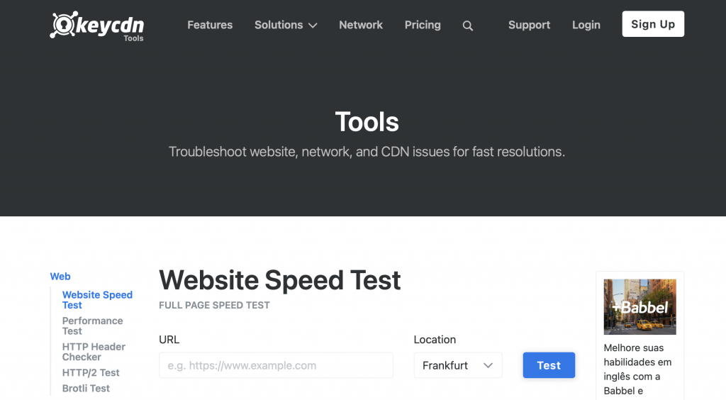 ferramenta de teste de velocidade da keycdn