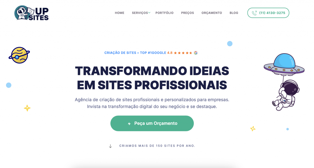 página inicial da empresa de desenvolvimento upsites