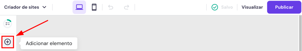 Imagem do editor de site do Criador de Sites com o ícone Adicionar elemento destacado 