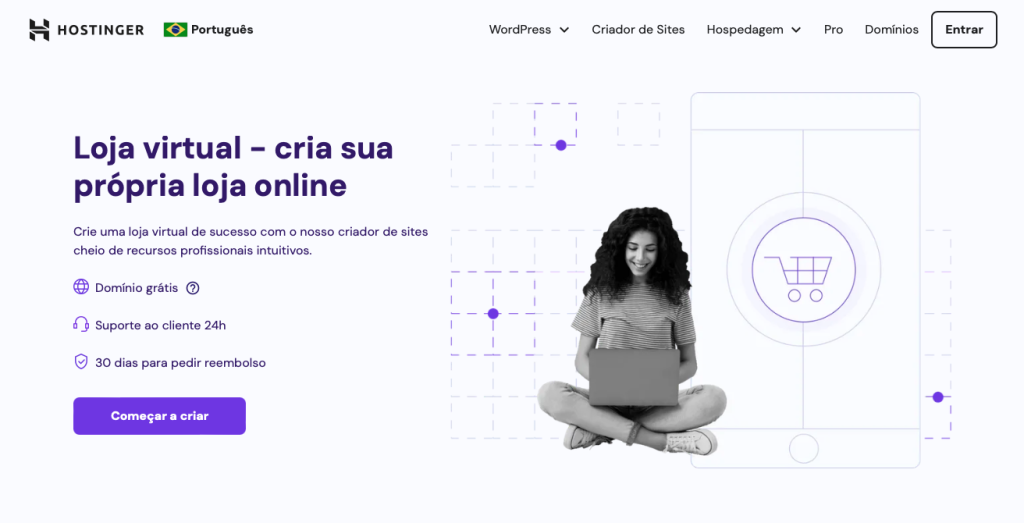 página do criador de loja virtual da hostinger