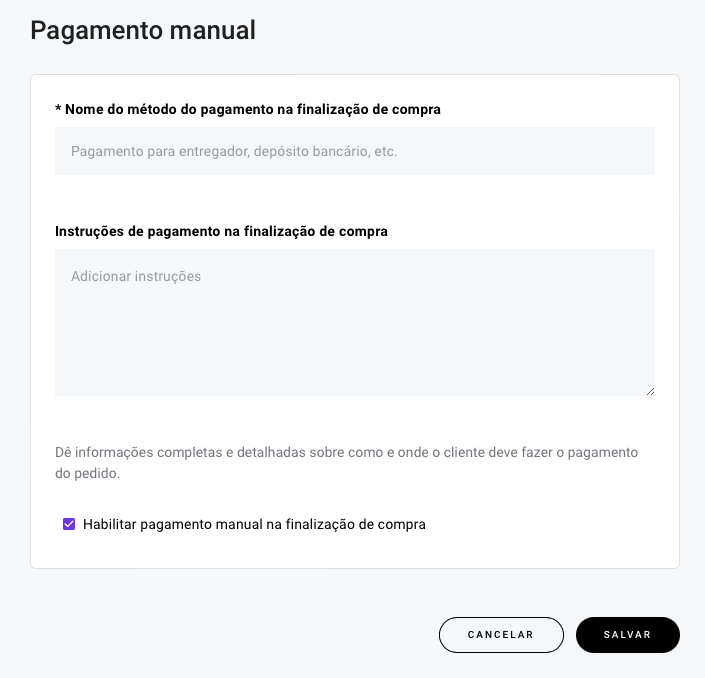 opção de pagamento manual na loja virtual do criador de sites da hostinger