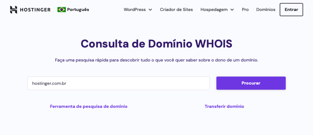 pesquisa whois da Hostinger