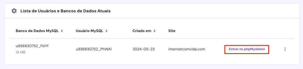 Acesso ao phpMyAdmin no hPanel