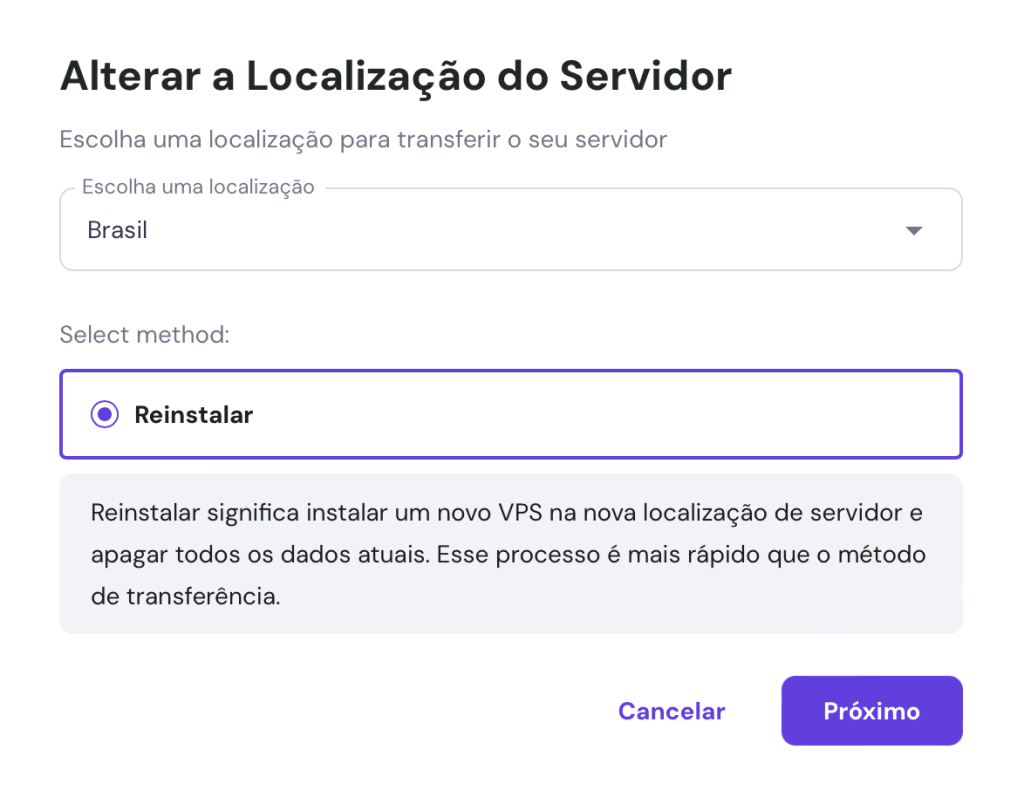 alterar a localização do servidor vps no hpanel