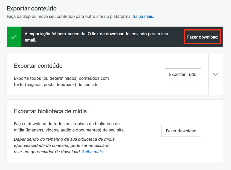 exportando conteúdo de site wordpress.com