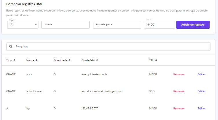 gerenciando registros dns no hpanel