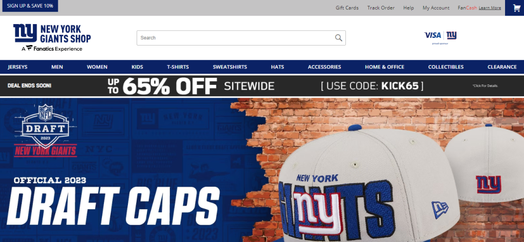 Site da loja do time NY Giants