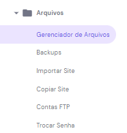 seção do gerenciador de arquivos selecionada no menu lateral do hPanel