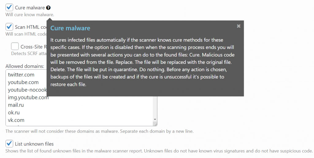 configurações do security malware