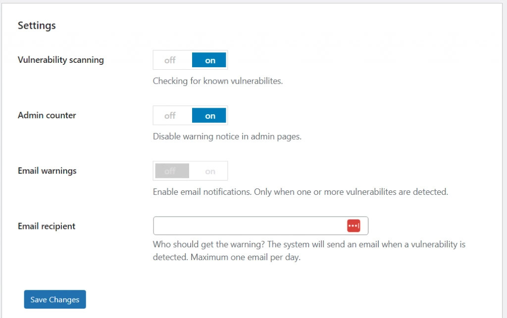 configurações de escaneamento do security ninja