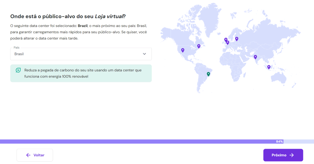 selecionando data center no processo de configuração inicial de site no hpanel