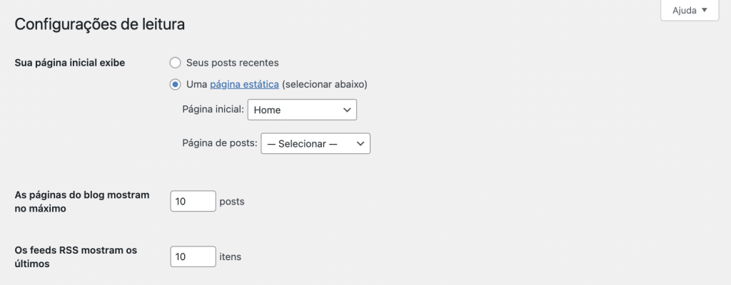 Configurações de leitura no WordPress
