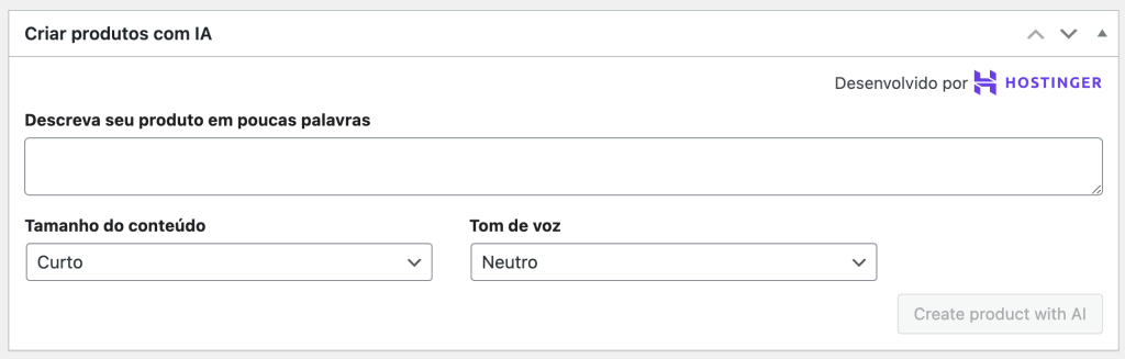 Criando produtos usando a IA Hostinger