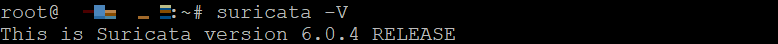 Terminal mostrando a versão do Suricata