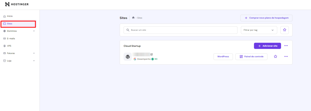 Seção Sites no hPanel