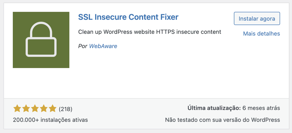 Janela de instalação do SSL Insecure Content Fixer