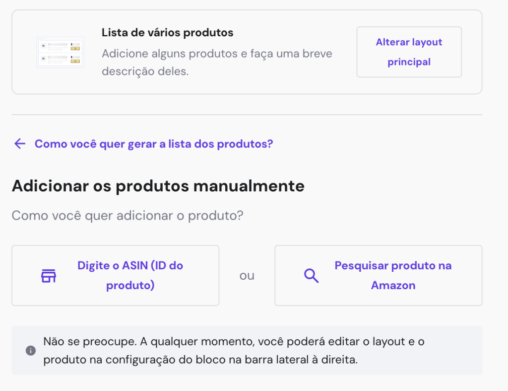 Opção de adicionar produtos manualmente