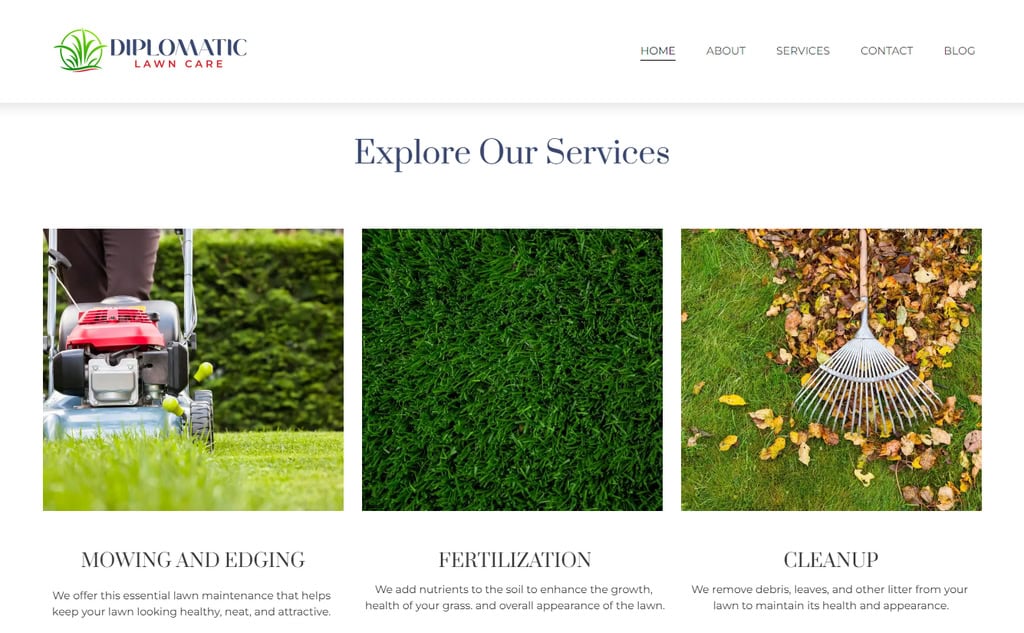 página principal da diplomatic lawn care