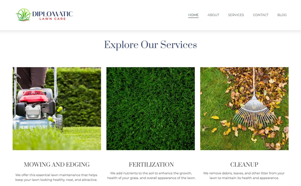 página principal da diplomatic lawn care