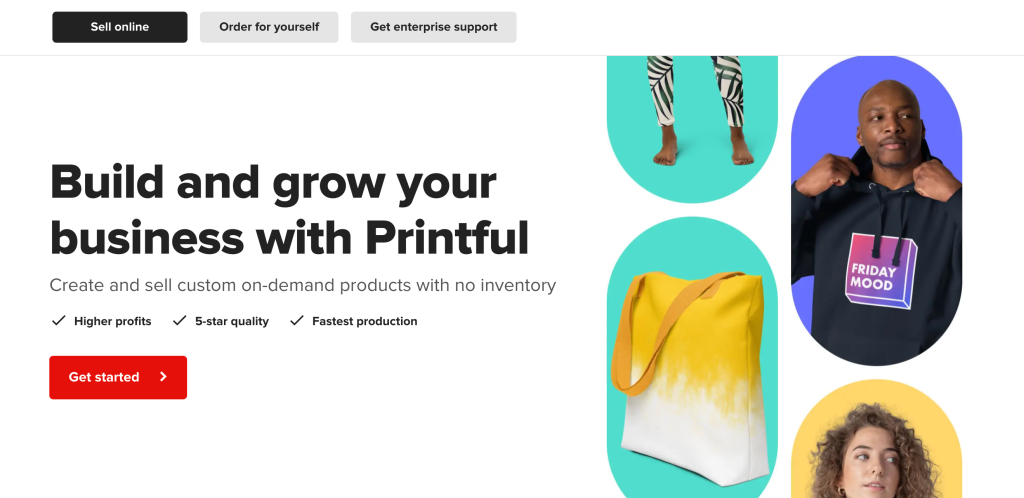 captura de tela do site da printful