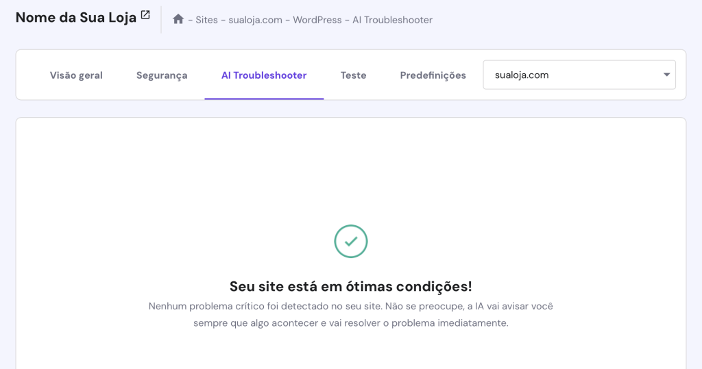 AI troubleshooter (solucionador de problemas IA) do WordPress no hPanel