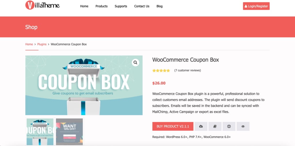 página de venda do plugin coupon box for woocommerce