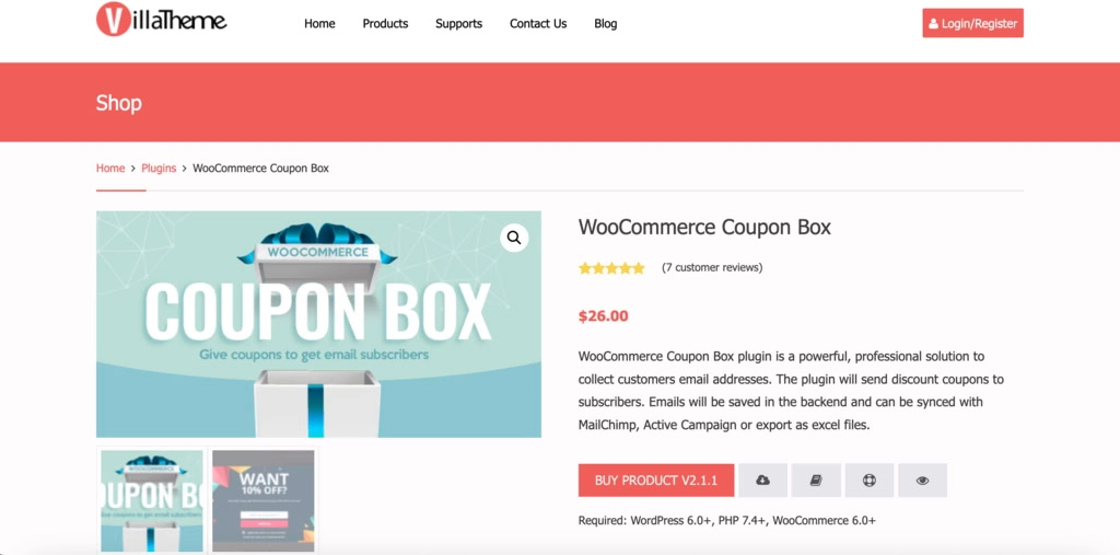 página de venda do plugin coupon box for woocommerce